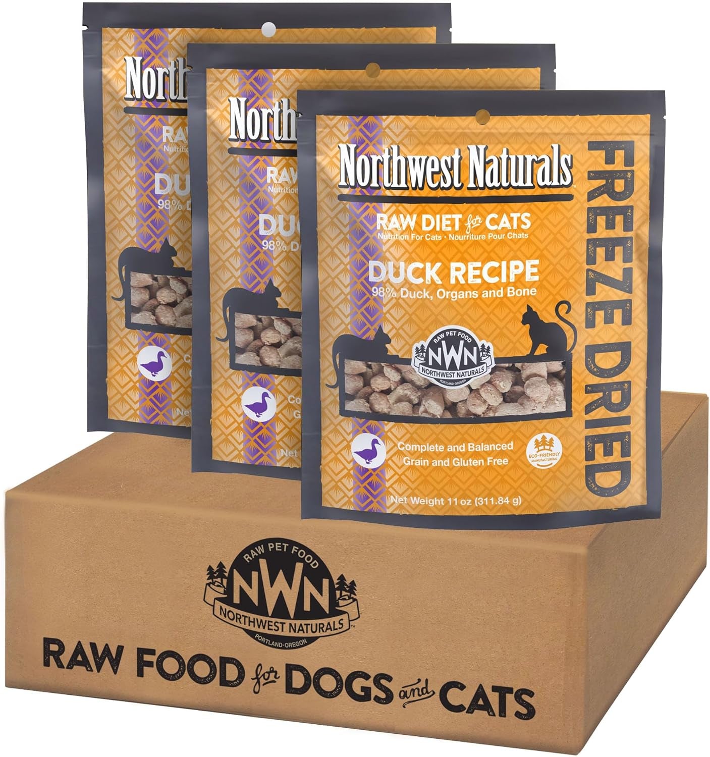 Freeze-Dried Duck Cat Food - Bite-Sized Nibbles - Healthy, Limited, Human Grade Ingredients, All Natural - 11 Oz (Pack of 3)